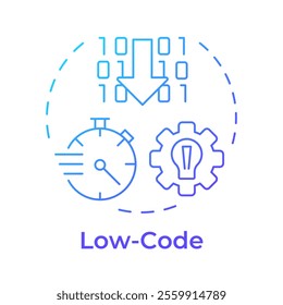 Low code blue gradient concept icon. Drag and drop interfaces with pre built components. RPA technology. Round shape line illustration. Abstract idea. Graphic design. Easy to use in presentation