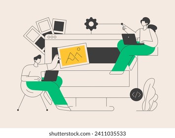 Ilustración vectorial de concepto abstracto de desarrollo de código bajo. Plataforma de desarrollo en línea, codificación sencilla LCDP, integración de bajo código, software de aplicación, metáfora abstracta de interfaces gráficas de usuario.