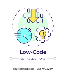 Low code multi color concept icon. Drag and drop interfaces with pre built components. RPA technology. Round shape line illustration. Abstract idea. Graphic design. Easy to use in presentation