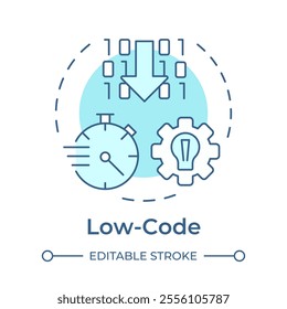 Low code soft blue concept icon. Drag and drop interfaces with pre built components. RPA technology. Round shape line illustration. Abstract idea. Graphic design. Easy to use in presentation