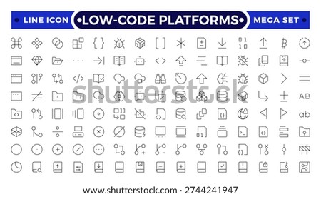 Low coding outline icons set. Simplify, Efficiency, Intuitive, Agile, Rapid, Streamline, Productivity vector symbols and line concept signs. Automate,Scalable,Flexibility vector icon.
