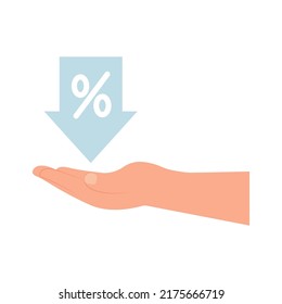 Low Commission Concept. Percentage, Arrow Down. Fee Reduction. Vector Illustration