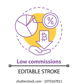 Low commissions concept icon. Low transaction cost idea thin line illustration. Vector isolated outline drawing. Editable stroke