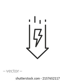 low consumption electricity icon, reduce energy charge, thin line web symbol on white background - editable stroke vector illustration