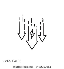 low consumption electricity icon, reduce energy charge, thin line symbol isolated on white background, editable stroke eps 10 vector illustration