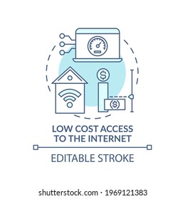 Low cost access to internet turquoise concept icon. Affordable technology. Cheap connection. Digital inclusion idea thin line illustration. Vector isolated outline RGB color drawing. Editable stroke