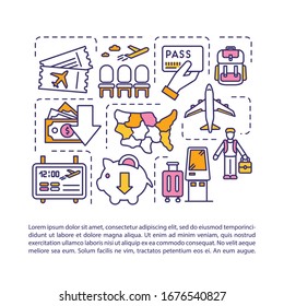 Billiges Flugkonzept-Symbol mit Text. PPT-Vektorillustration-Vorlage. Geldsparreisen, erschwingliche internationale Tourismusbroschüre, Magazin, Design-Element für Broschüren mit linearen Illustrationen