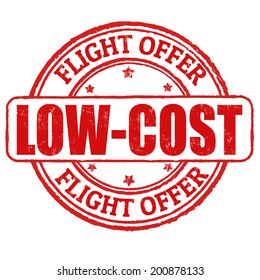 Low cost, flight offer grunge rubber stamp on white, vector illustration