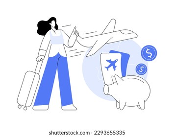 Ilustración vectorial de concepto abstracta de vuelos de bajo costo. Billetes baratos, venta de billetes de avión, planificación de vacaciones, horarios de aeropuerto, compra de billetes en línea, vuelos nacionales, vuelos internacionales metáforas abstractas.