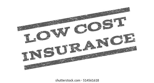 Low Cost Insurance watermark stamp. Text tag between parallel lines with grunge design style. Rubber seal stamp with dirty texture. Vector grey color ink imprint on a white background.