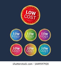 low cost - labels and Tags set.circle sticker with gradient color and metal frame.trendy color. modern design.set 