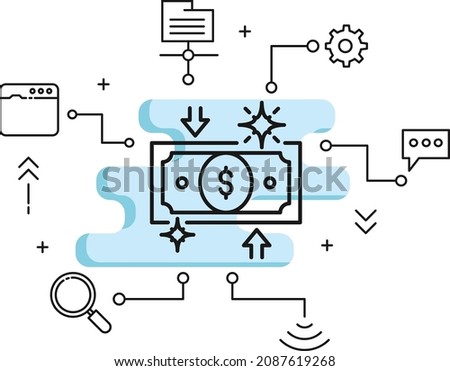 Low cost Solution Concept, Money back guarantee vector icon design, Dollar Currency with Arrows symbol, Cost Effective Sign, Web hosting Stock illustration,