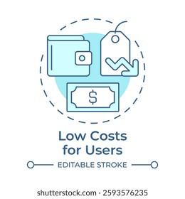 Low costs for users soft blue concept icon. Access to cheaper goods. Benefit of sharing economy. Round shape line illustration. Abstract idea. Graphic design. Easy to use in presentation