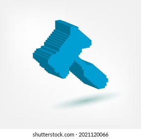 Low Court Hammer Pixel Symbol Sign Vector Logo Isolated 3d