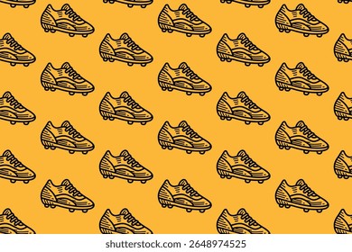 low cut footwear rugby pattern. american football cleats vintage repeat seamless pattern wallpaper. yellow background with rugby shoes outline illustration for sport themed merchandise