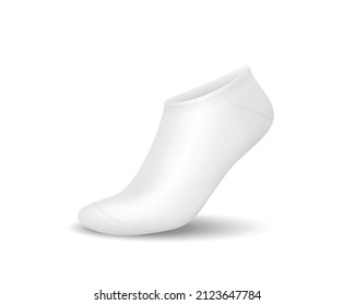 Low cut white sock 3d mockup. Quarter non slip sock realistic isolated on white background template for design and brand. Vector illustration