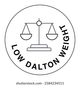 Low Dalton Weight Icon. Low Dalton weight, molecular weight control, premium supplement quality, optimized absorption, scientific fish extract