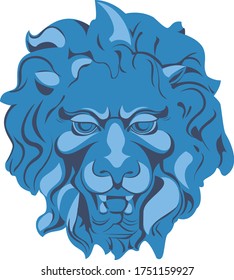 Low detail lion head in shades of blue. Isolated on a white background.