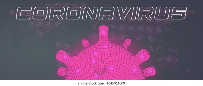 Low detailed world map with coronavirus 3d particle. Pandemia nCov vector illustration
