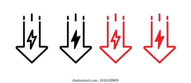 Low Electricity Consumption Line Icon. Reduce Electricity Icon In black and white Color.