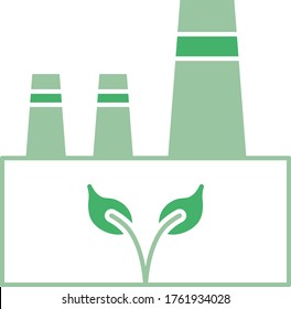  Low Emission Green Factory Design, Eco Inudstry Concept, Biogas Plant Vector Icon, Ecology Symbol on White Background