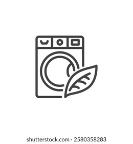 Low Energy Appliance line icon. linear style sign for mobile concept and web design. A washing machine with leaf outline vector icon. Symbol, logo illustration. Vector graphics