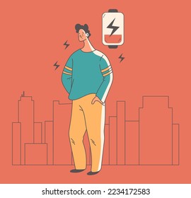 Low energy emotional stress tired people concept. Vector flat graphic design element concept illustration