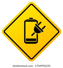 Niedrige Energie und leere Batterie - Warnschild auf weißem Hintergrund