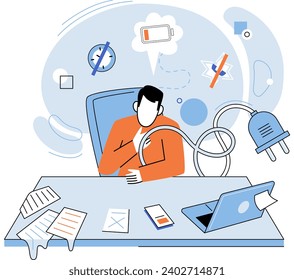 Low energy vector illustration. Feeling tired and unhappy may be indications low energy and emotional imbalance Addressing weaknesses and seeking support can lead to improved wellness and energy