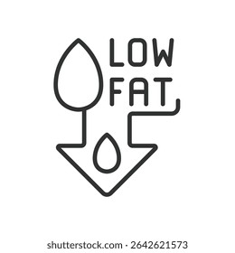 Low fat, icon in line design. Low-fat, diet, healthy, nutrition, fat-free, food, label on white background vector. Low fat, editable stroke icon