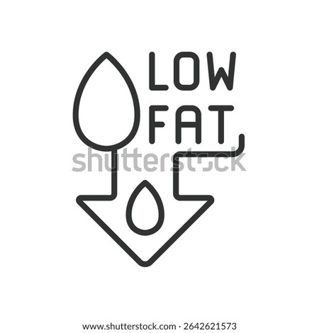 Low fat, icon in line design. Low-fat, diet, healthy, nutrition, fat-free, food, label on white background vector. Low fat, editable stroke icon