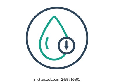 Low fat icon. water drop with arrow. icon related to fat content. line icon style. fitness elements vector illustration