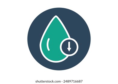 Low fat icon. water drop with arrow. icon related to fat content. solid icon style. fitness elements vector illustration