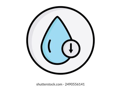 Icono de bajo contenido de grasa. gota de agua con flecha. ícono relacionado con el contenido de grasa. estilo de ícono de contorno de color. Elementos de fitness Ilustración vectorial