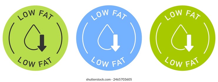 Low fat label vector design for packaging. Zero fats icon. Illustration, logo, symbol, sign, stamp, tag, emblem, mark or seal for package. No trans fat color sticker.