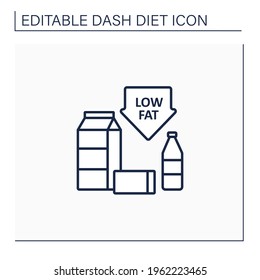 Low Fat Line Icon. Skim Or Fat-free Milk. Low-fat Varieties Of Yogurt, Cottage Cheese. Protein Sources, Minerals, And B Vitamins.Dash Diet Concept. Isolated Vector Illustration.Editable Stroke