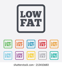 Low fat sign icon. Salt, sugar food symbol. Round squares buttons with frame. Vector