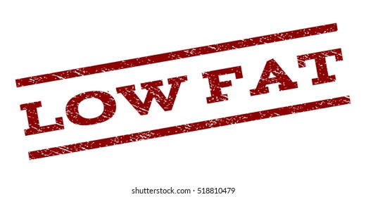 Low Fat watermark stamp. Text tag between parallel lines with grunge design style. Rubber seal stamp with dust texture. Vector dark red color ink imprint on a white background.