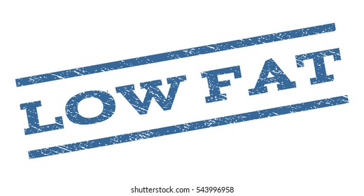 Low Fat watermark stamp. Text caption between parallel lines with grunge design style. Rubber seal stamp with scratched texture. Vector cobalt blue color ink imprint on a white background.