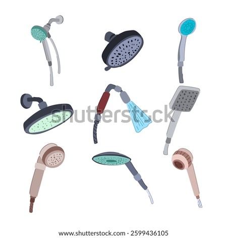 low flow showerhead set cartoon. eco friendly, efficient bathroom, reduce environment low flow showerhead sign. isolated symbol vector illustration