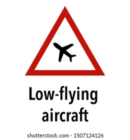 Low flying aircraft Information and Warning Road traffic street sign, vector illustration collection isolated on white background for learning, education, driving courses, sticker, icon.