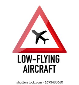 Señal de tráfico de vehículos de bajo vuelo de información y advertencia de vehículos de carretera, ilustración vectorial aislada en fondo blanco para aprendizaje, educación, cursos de conducción, pegatina, icono.