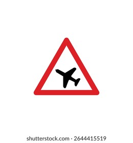 Low flying aircraft likely ahead triangle road sign isolated on white background. Reflective traffic sign symbol modern, simple, vector, icon for website design, mobile app, ui. Vector Illustration