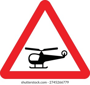 Low Flying Helicopters Warning Triangle UK Warning Road Sign Vector