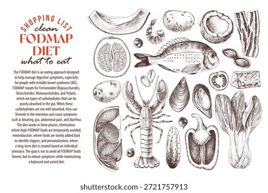 Ingredientes de la dieta baja en FODMAP Vector