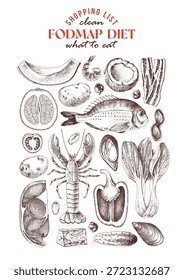 Ingredientes de la dieta baja en FODMAP Vector