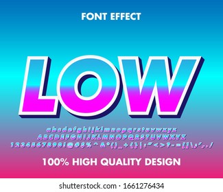 Low futuristic gradient text effect and font effect full set alphabet number and symbol