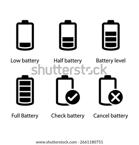 Low, Half, level, Full, Check battery, Cancel battery, icon