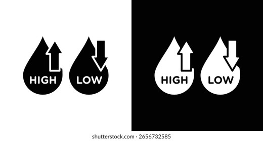 Icono de colesterol bajo y alto en conjunto de Vector sólido negro plano