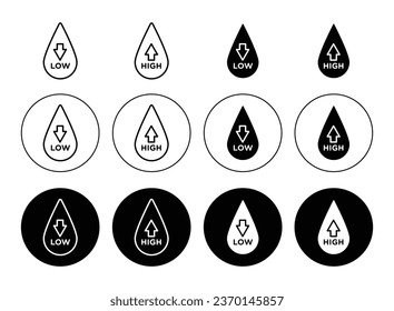 Low and high cholesterol icon set in black filled and outlined style. suitable for UI designs